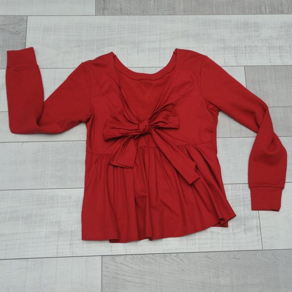 Ella Moss red back bow ruffle bottom sweater top S - Picture 2 of 6